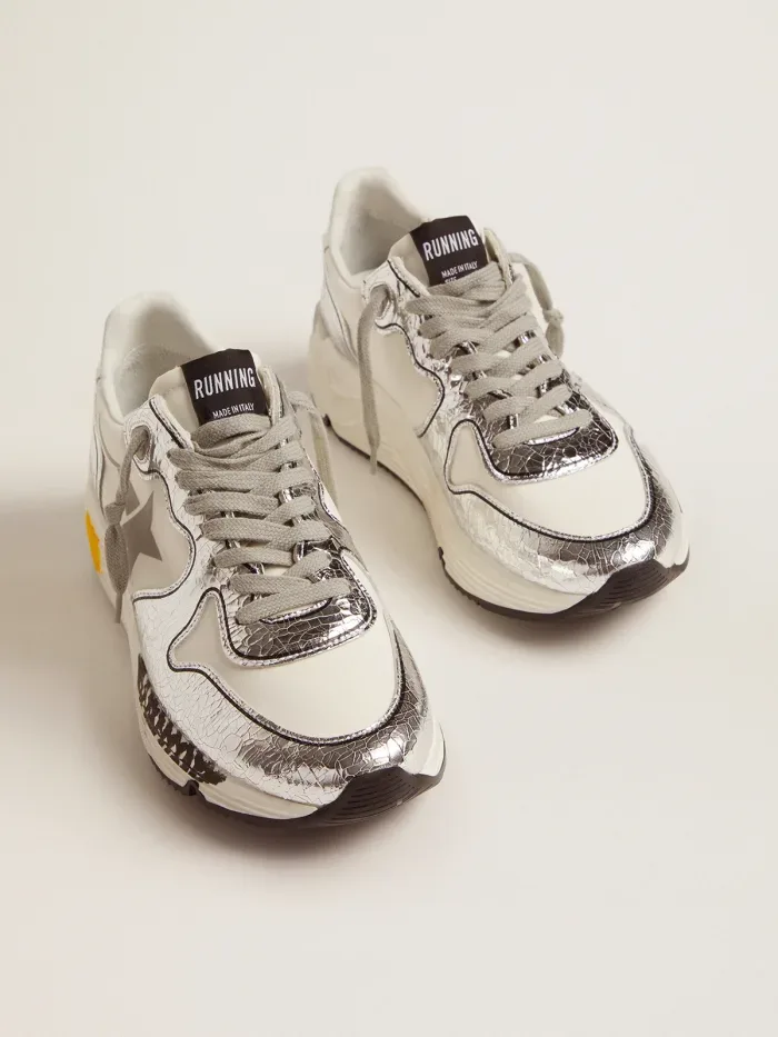 Golden Goose Silver and White Running Sole Sneakers “White Silver” — photo 2 of 5