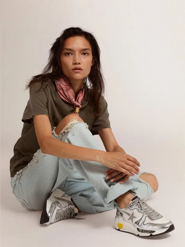 Golden Goose Silver and White Running Sole Sneakers “White Silver” — photo 3 of 5